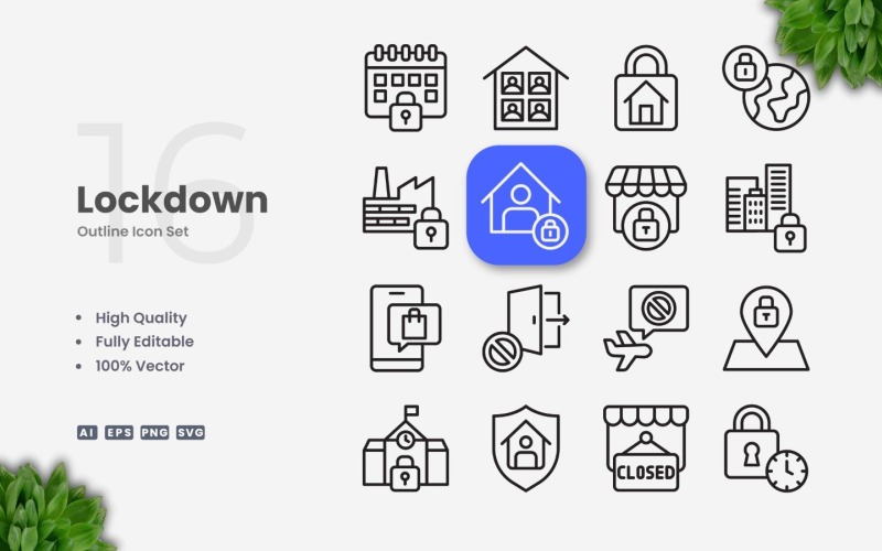 16 Lockdown Outline Icon Set