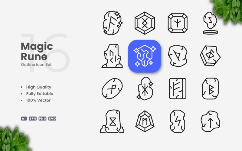 16 Magic Rune Outline Ikonuppsättning