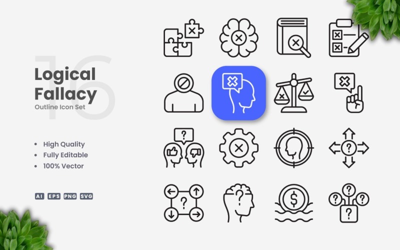 16 Mantıksal Yanılgı Anahat Simge Seti