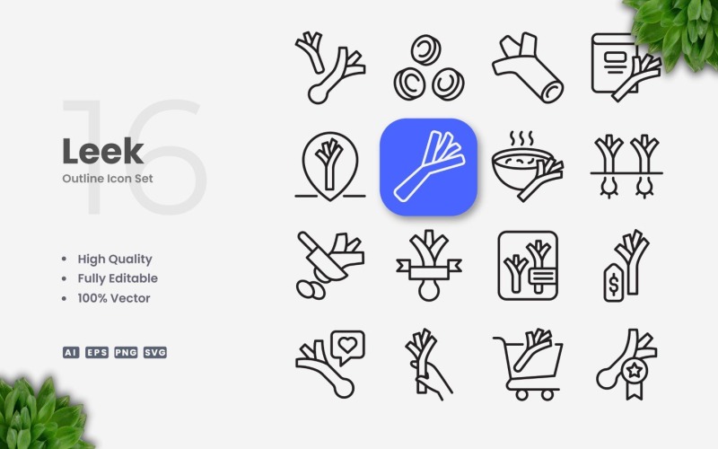 16 Purjolök Outline Icon Collection