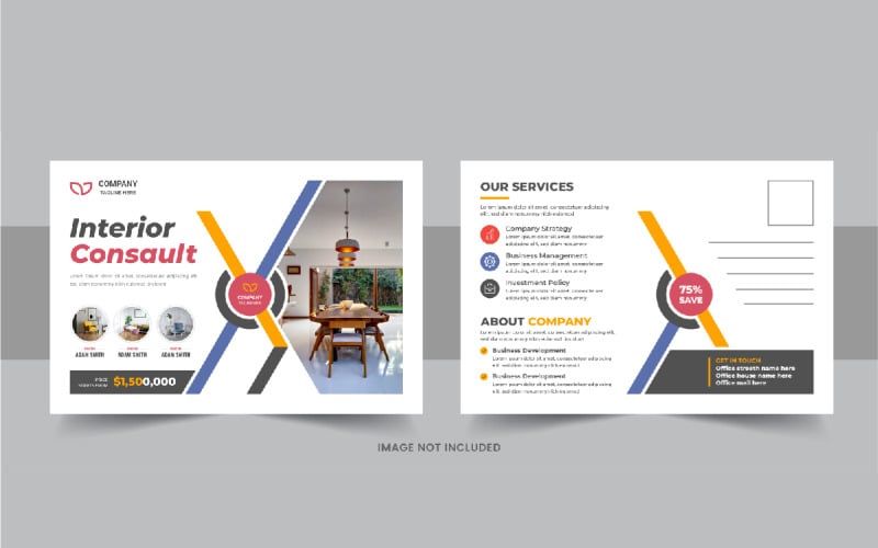 Carte postale d'expert en design d'intérieur moderne ou conception de carte postale d'entreprise d'intérieur eddm