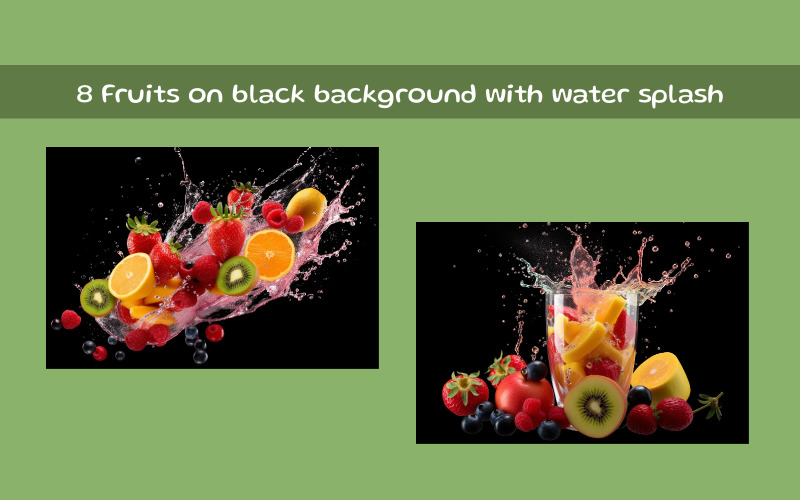 Fruits on black background with water splash