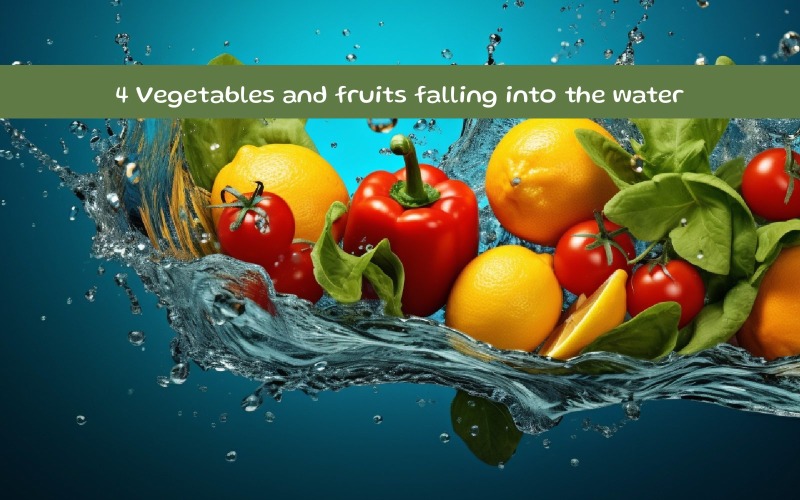 Frutta e verdura che cadono nell'acqua
