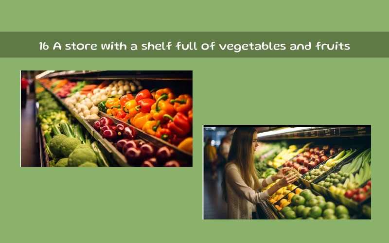 Uma loja com uma prateleira cheia de vegetais e frutas