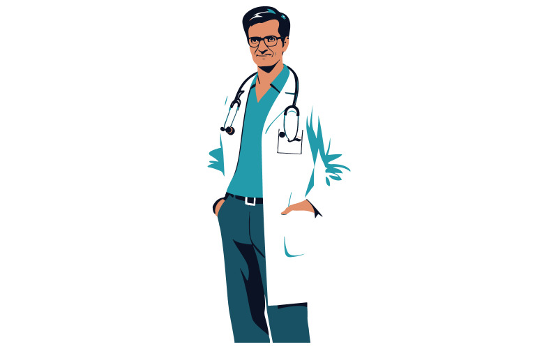 Un'illustrazione vettoriale di un medico con sfondo bianco