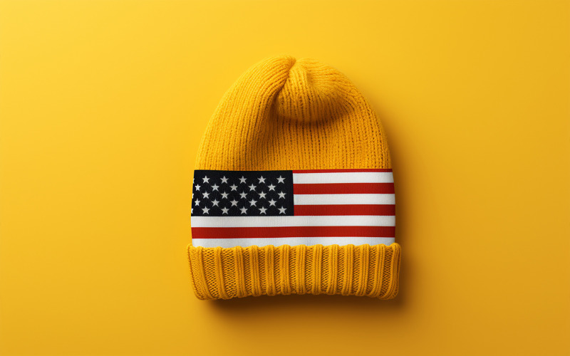 Gelbe Häkelmütze, USA-Mützendesign, leeres amerikanisches Mützenmodell