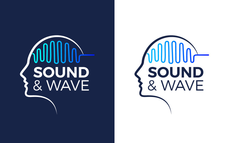 Logo d'onde cérébrale humaine, conception de logo d'onde sonore humaine, conception de logo de technologie d'onde cérébrale