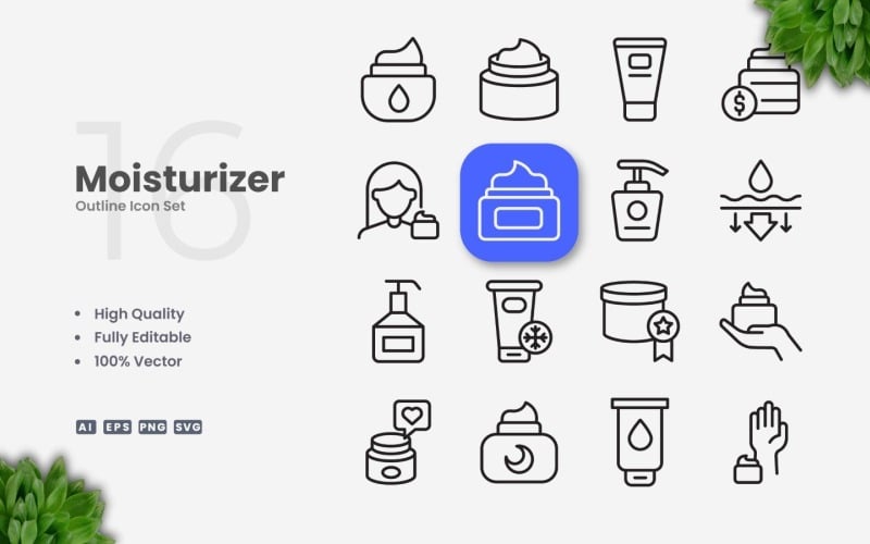 16 Moisturizer Outline Icon Set