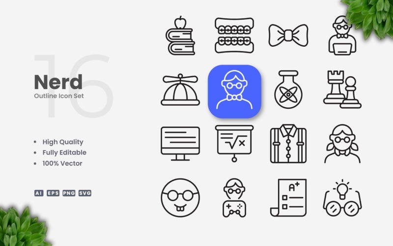16 Collezione di icone Nerd Outline