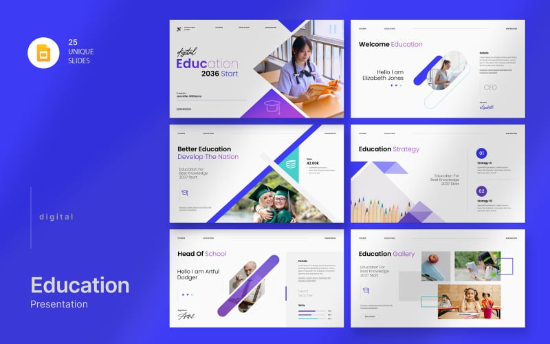 Plantilla de diapositivas de Google sobre educación digital 2037