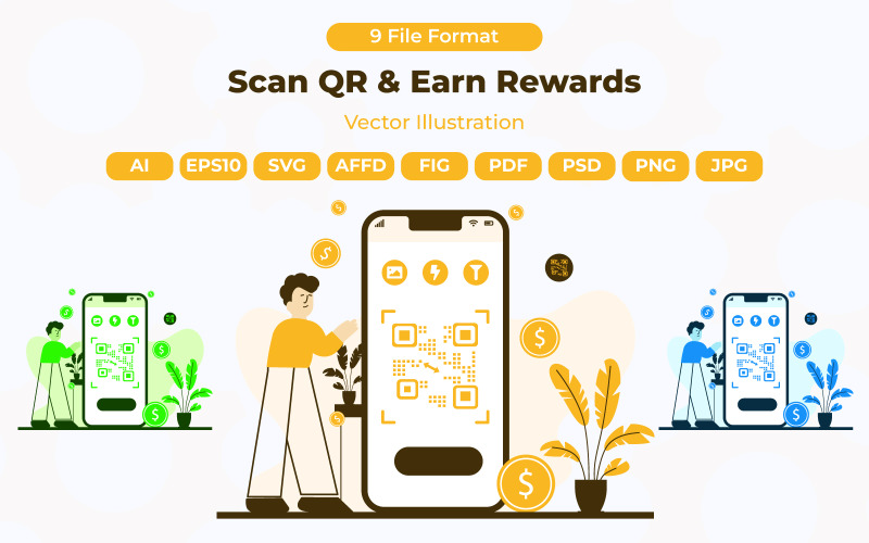 QR scannen und Prämien verdienen – Moderne digitale Konzeptillustration