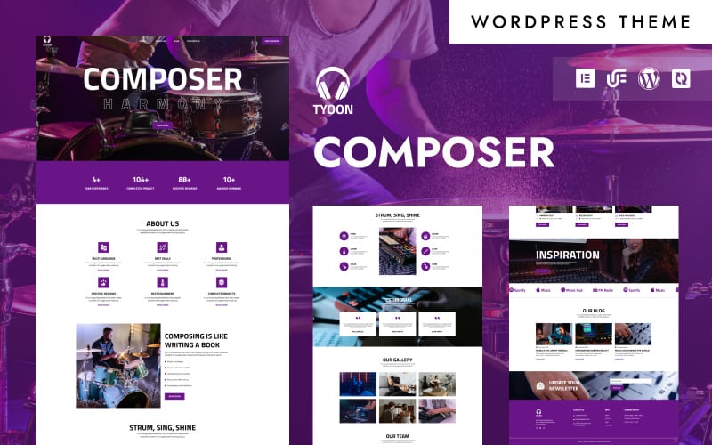 Tyoon - Portfolio de musiciens et site Web de compositeurs Thème WordPress Elementor