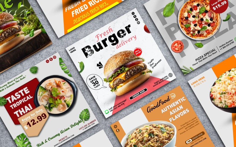 Modelli di progettazione di post di cibo delizioso per ristoranti e bar - Confezione da 6