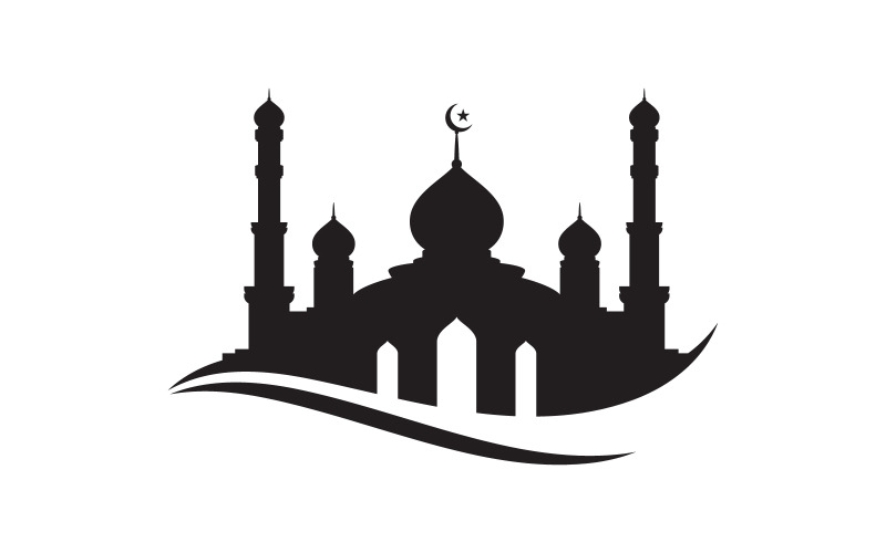 Modello di progettazione dell'illustrazione del logo della moschea dell'edificio islamico v.1