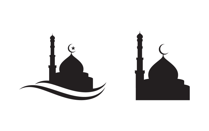 Modello di progettazione dell'illustrazione del logo della moschea dell'edificio islamico v.4