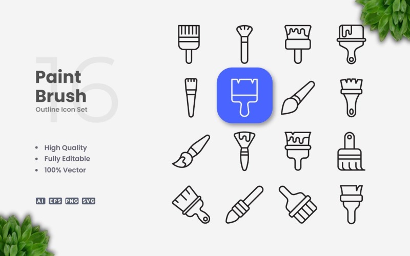 Conjunto de 16 iconos de contorno de pincel