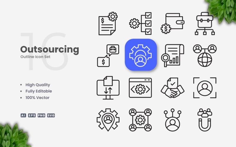 16 Outsourcing Outline Ikonuppsättning