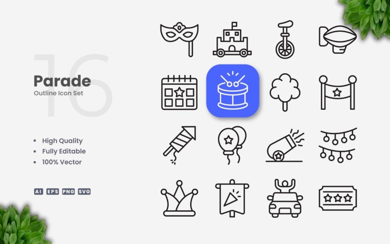 16 Parade Outline Icon Set