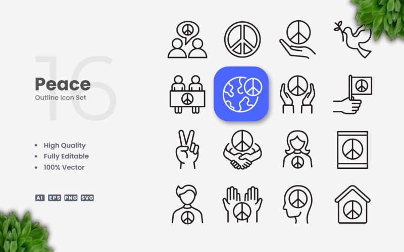 16 Peace Outline Icon Set