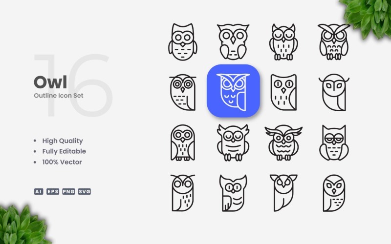 16 只猫头鹰轮廓图标集合