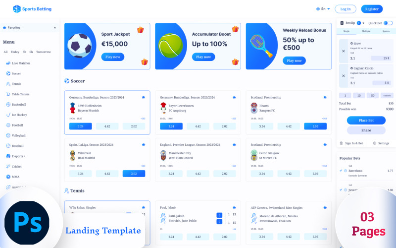 Sportweddenschappen - Sportweddenschappen PSD Landing Template