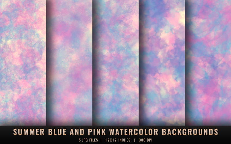 Sommerblaue und rosa Aquarellhintergründe