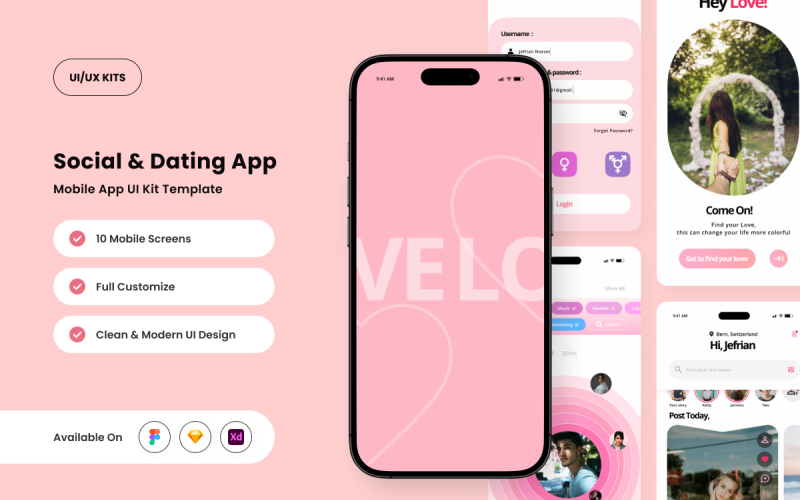 VeLov – elegantní sada uživatelského rozhraní aplikace pro sociální a seznamovací aplikace