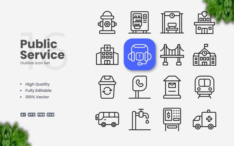 Conjunto de 16 iconos de esquema de servicio público