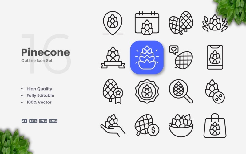 16 Pinecone-omtrekpictogramset