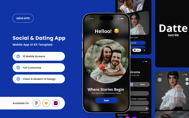 Sucree Datte - Levendige dating- en sociale app-gebruikersinterface