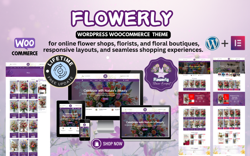 Flowerly - Цветочный магазин Elementor WooCommerce Адаптивная тема