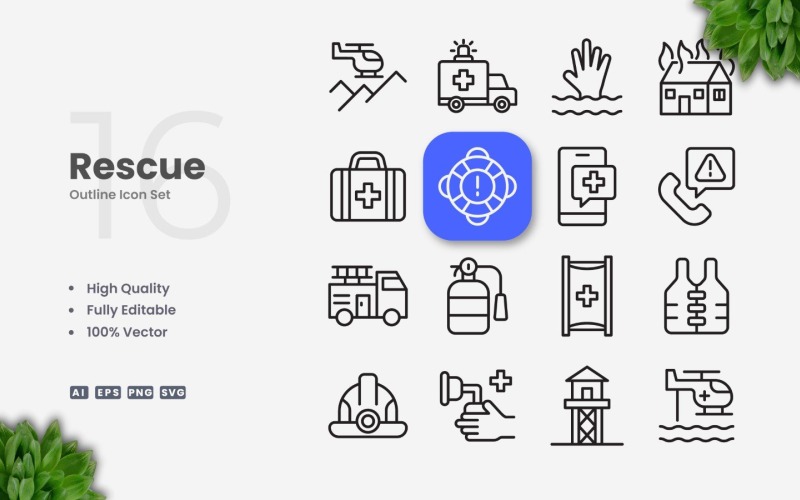 16 Rescue Outline Icon Set