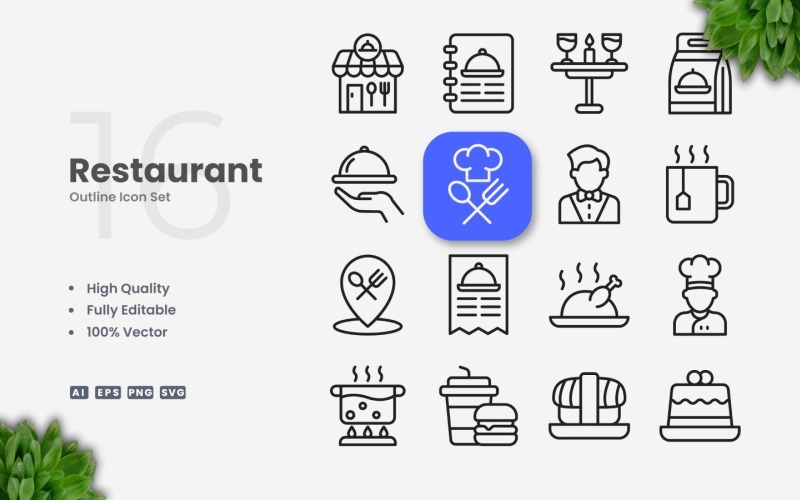 16 set di icone di contorno del ristorante