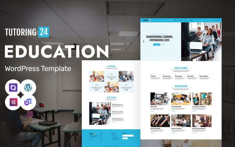 Tutoring 24 - Plataforma educacional e plataforma de aprendizagem WordPress Elementor Theme