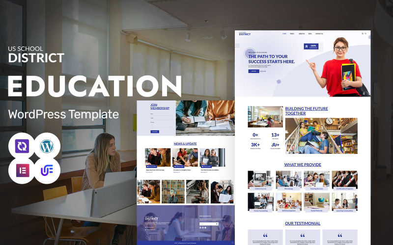 US School - Portal edukacji i nauki na odległość WordPress Elementor Theme