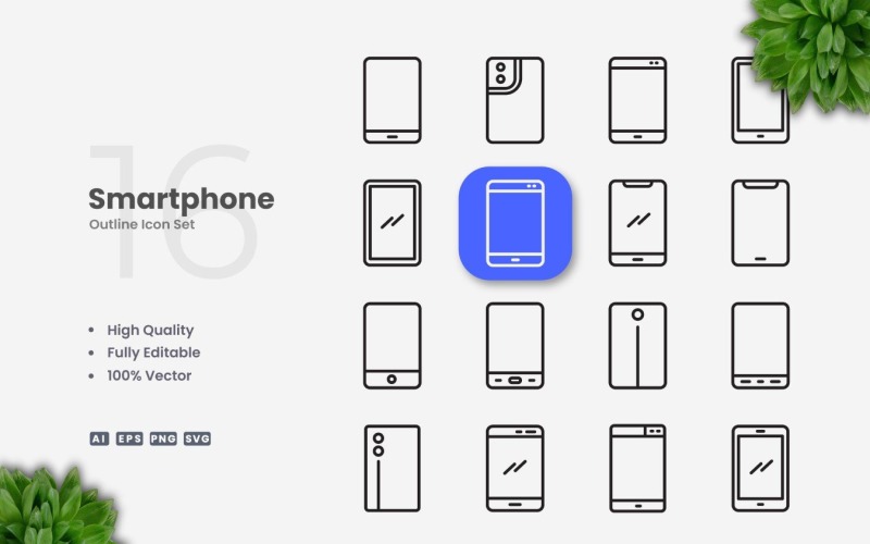 16 Set di icone di contorno per smartphone