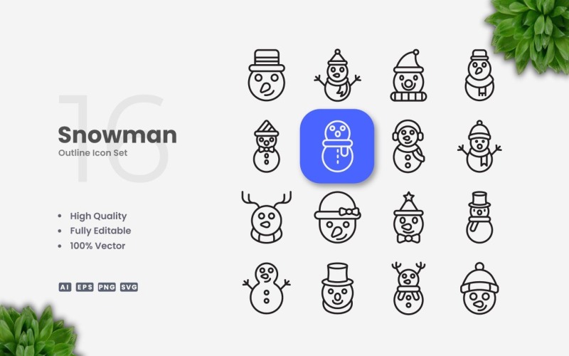 16 Sneeuwman-omtrek-pictogramset