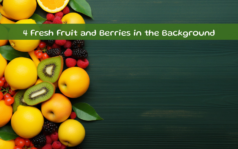 Frutas y bayas frescas al fondo