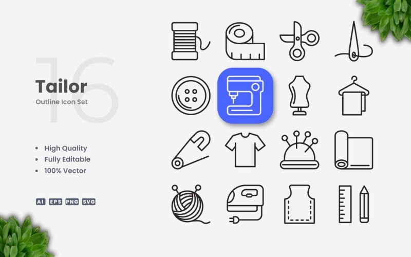Набор иконок Tailor Outline из 16 предметов