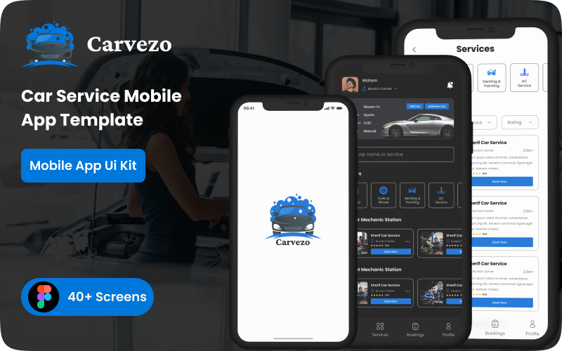 Carvezo Car Service mobiele app UI-sjabloon