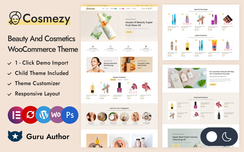 Cosmezy – адаптивна тема для салонів краси та косметики Elementor WooCommerce