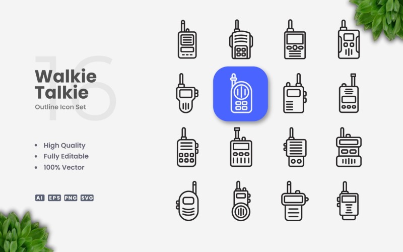 16 Walkie-Talkie-Umrisssymbolsatz