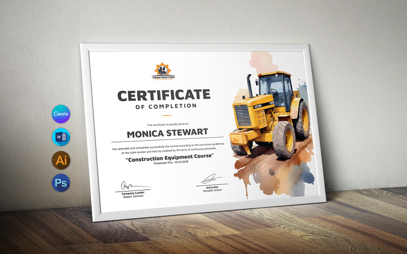 Modèle de certificat d'opérateur d'équipement de construction