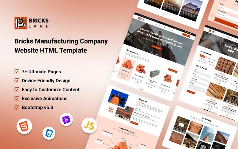 Bricks Land - Modello HTML per sito Web di produttori di mattoni e costruzioni