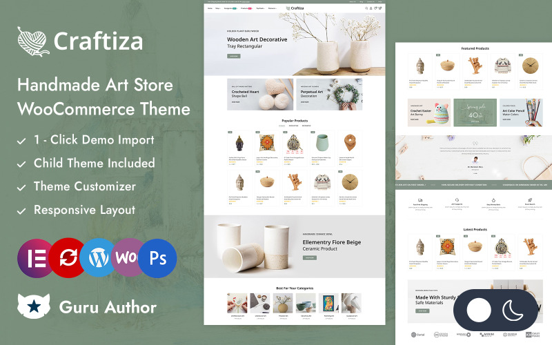 Craftiza – магазин ремесел і домашнього декору Elementor Адаптивна тема WooCommerce