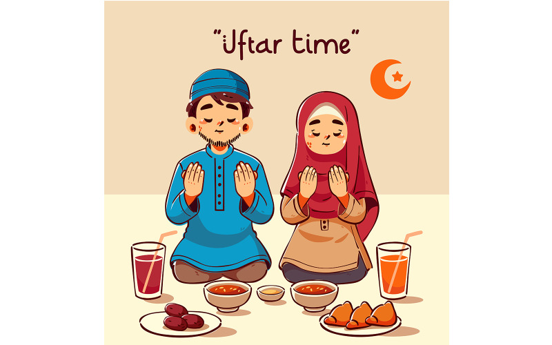 Moslem, pärchen, feiern, iftar, mit, traditionelle, gerichte, abbildung