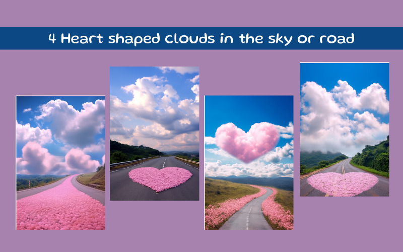 Nuages en forme de cœur dans le ciel ou sur la route