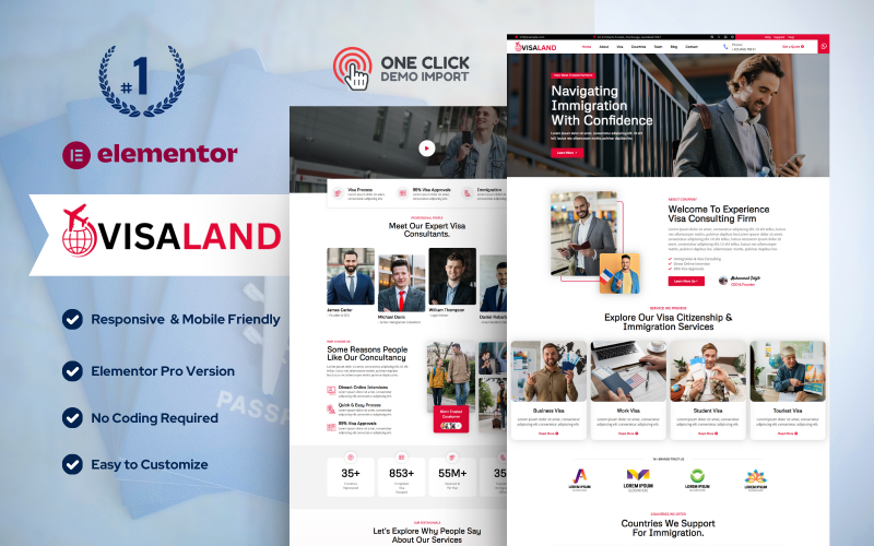 Visa Land – Kit Elementor para página de destino de agencia de visas e inmigración