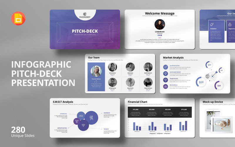 Ultimate Business Pitch Deck – Šablona Prezentací Google s infografikou připravená pro investory