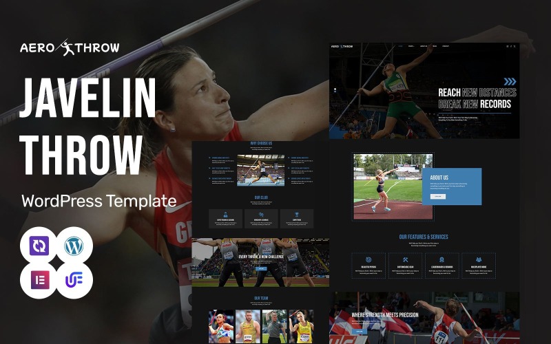 Aero Throw - Tema WordPress Elementor de Atletismo e Lançamento de Dardo